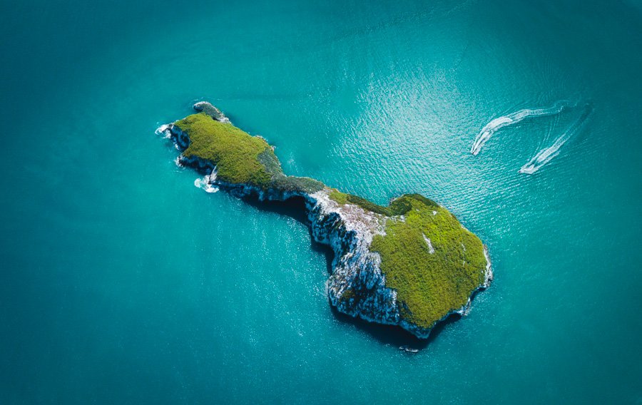 Aerial view of Isla Farallon private boat trip Panama